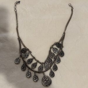Antique-Style Silver Filigree Teardrop Layered Necklace
